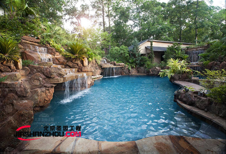 蕪湖水木花城水泥塑石假山水池景觀工程完工