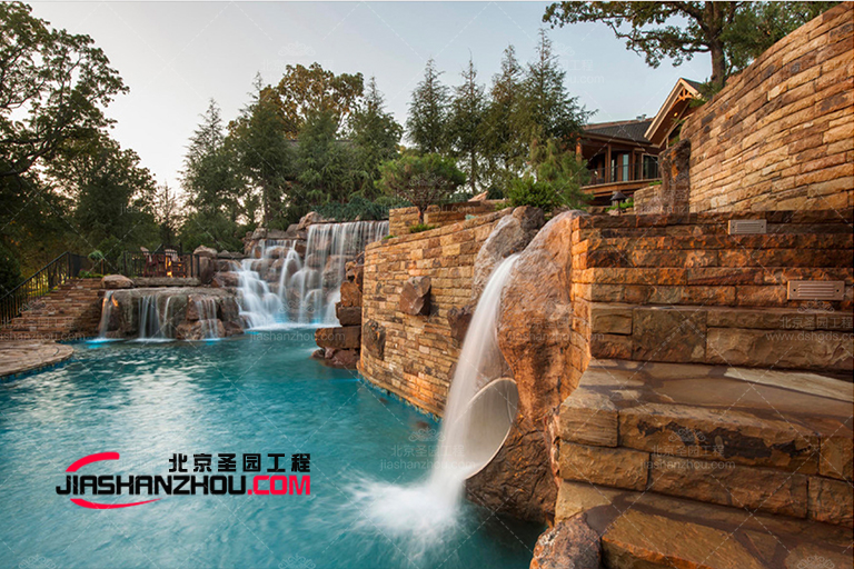 淮安麗池宮溫泉會所的塑石假山景觀水池制作