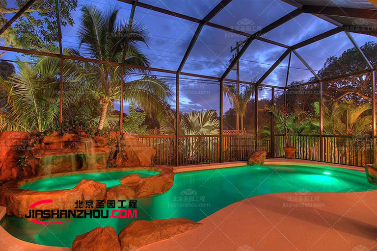 臨沂天泉度假村水池塑石假山景觀圍欄工程完工