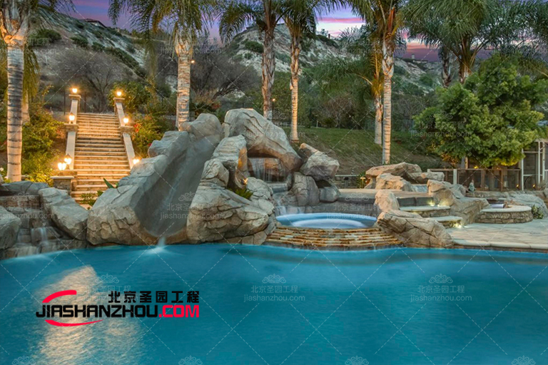 帶巖石島的綠洲現(xiàn)代塑石假山水池景觀