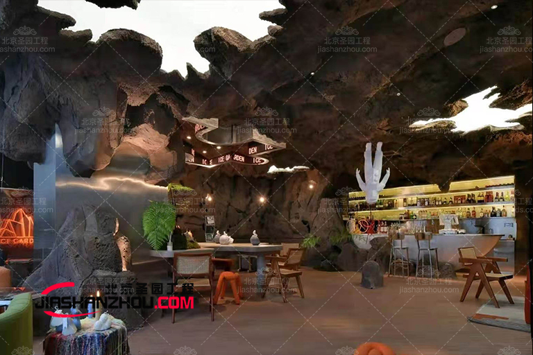 美麗的中式鄉(xiāng)村花園式人造窯洞餐廳房設(shè)計制作