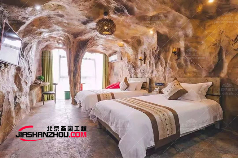 色彩繽紛的建筑藝術(shù)水泥仿真窯洞酒店制作