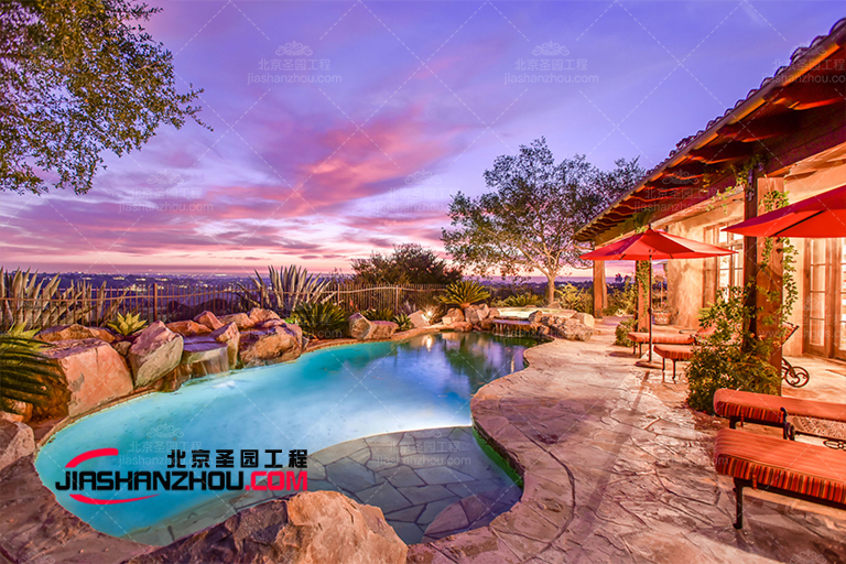 武漢自然瀑布水泥假山 融合自然美景清新雅致假山池塘