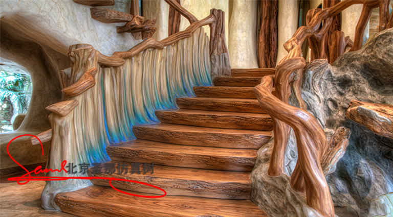 蒼山水泥仿木樓梯在別墅室內(nèi)中的運(yùn)用 仿木樓梯施工效果