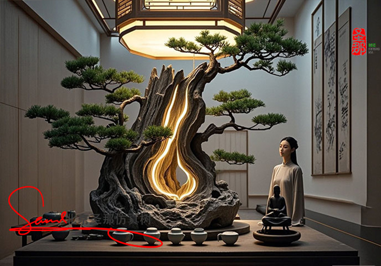 南京經(jīng)過仿真樹布局裝飾的家具空間透著致以及優(yōu)雅